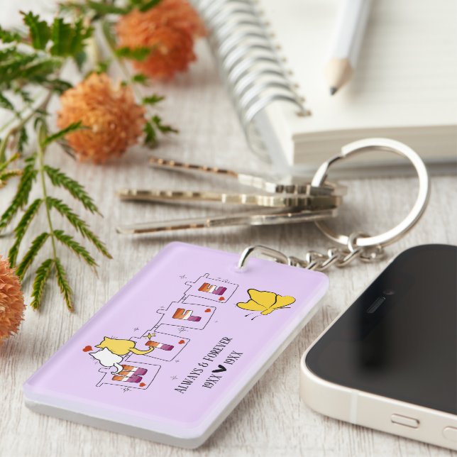 Always & Forever Sunset Lesbian Flag Wife Acrylic Keychain (Front Right)