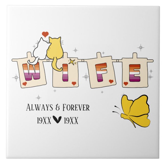 Always & Forever Sunset Lesbian Flag Wife Ceramic Tile (Front)