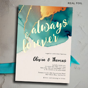 Always Forever Teal Orange Modern Fall Wedding Foil Invitation