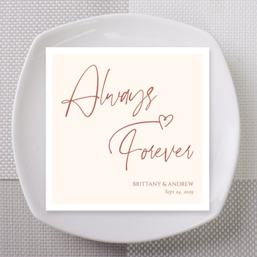 Always &amp; Forever Terracotta Stacked Script Wedding Napkins