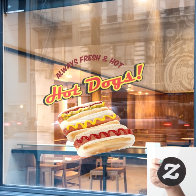 Always Fresh And Hot Hot Dogs Store Front  Window Cling (Cafe Window)