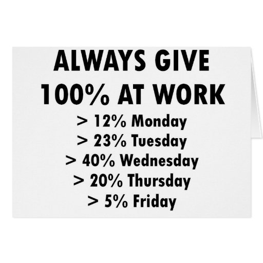 Always give 100% at work greeting card | Zazzle