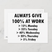 Always give 100% at work postcard (Front/Back)