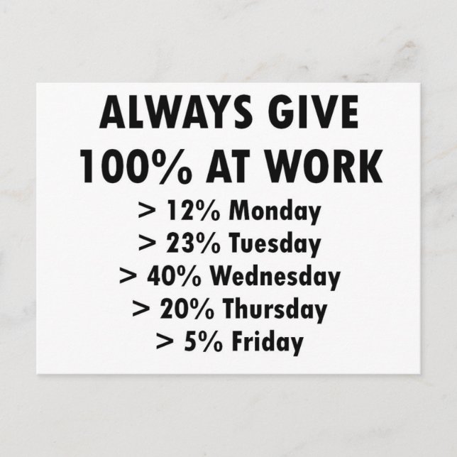Always give 100% at work postcard (Front)