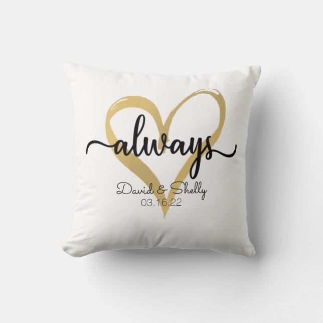 Always Gold Heart Personalized Wedding Throw Pillow (Front)