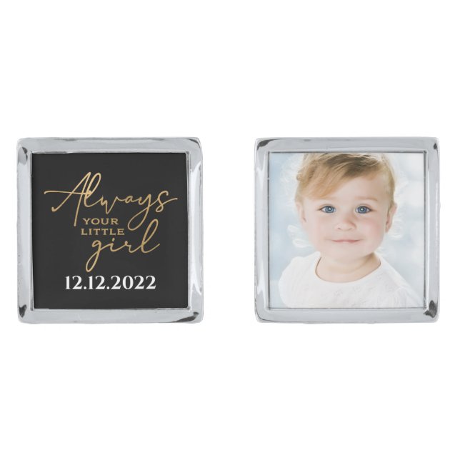 Always Gold Little Girl Photo Father Bride Wedding Cufflinks (Front)