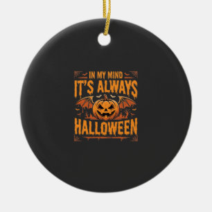 Always Halloween Pumpkin Bat Vector Design_1 Ceramic Ornament