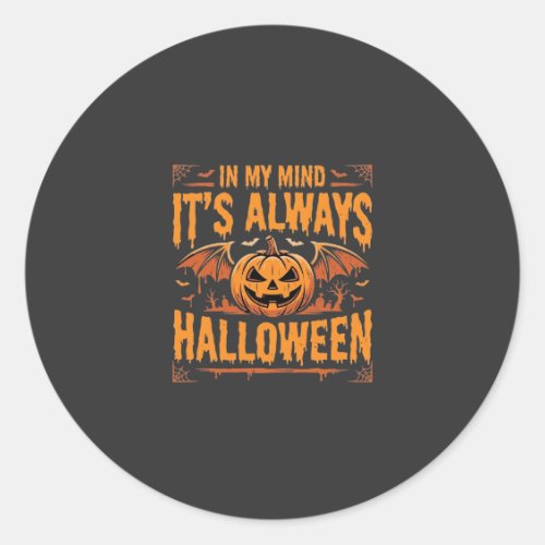 Always Halloween Pumpkin Bat Vector Design_1 Classic Round Sticker