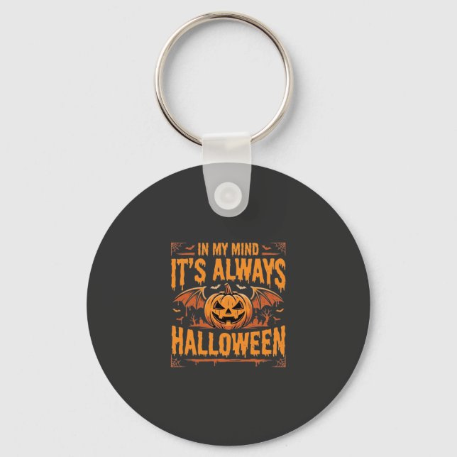 Always Halloween Pumpkin Bat Vector Design_1 Keychain (Front)