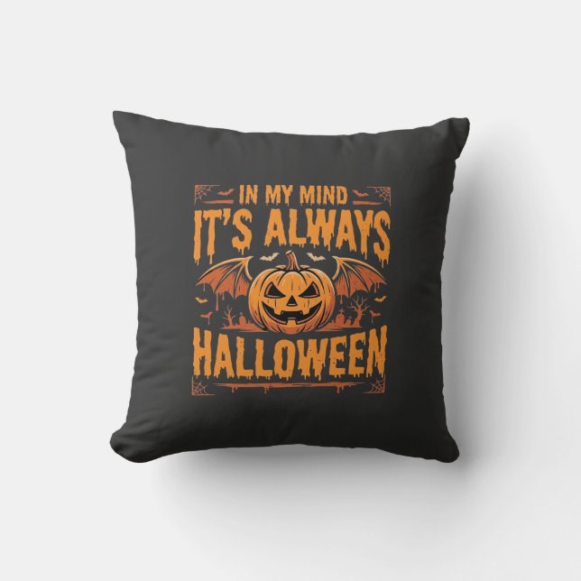 Always Halloween Pumpkin Bat Vector Design_1 Throw Pillow (Front)