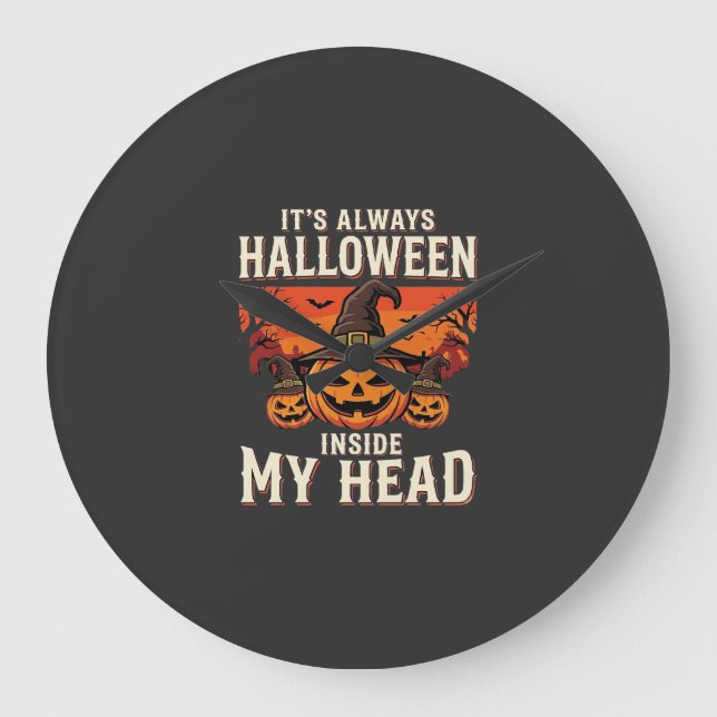 Always Halloween Pumpkin Witch Design_1 Large Clock (Front)