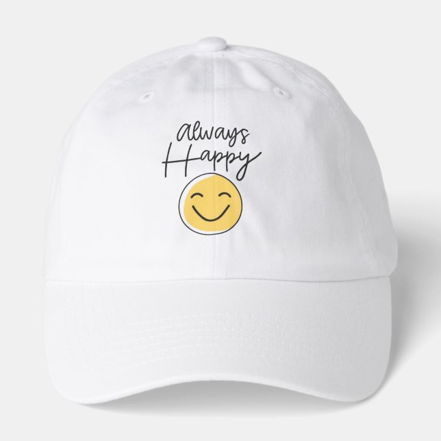 "Always Happy" Embroidered Smiley Face Dad Hat - V (Front)