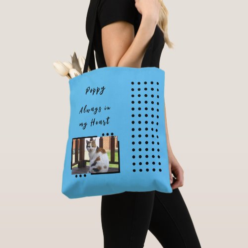 Always in my heart 2 photo pet lover blue tote bag