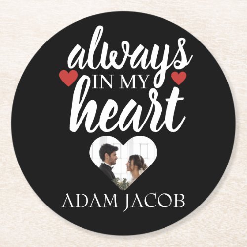 ALWAYS IN MY HEART COUPLE CUSTOMIZE TEMPLATE ROUND PAPER COASTER