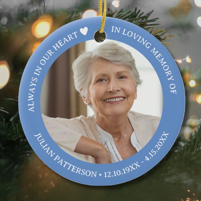Always in Our Heart Funeral Memorial Photo  Ceramic Ornament (Creator Uploaded)