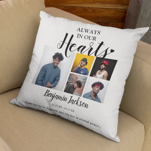 Always In Our Hearts  6 Photo  Memorial Throw Pillow