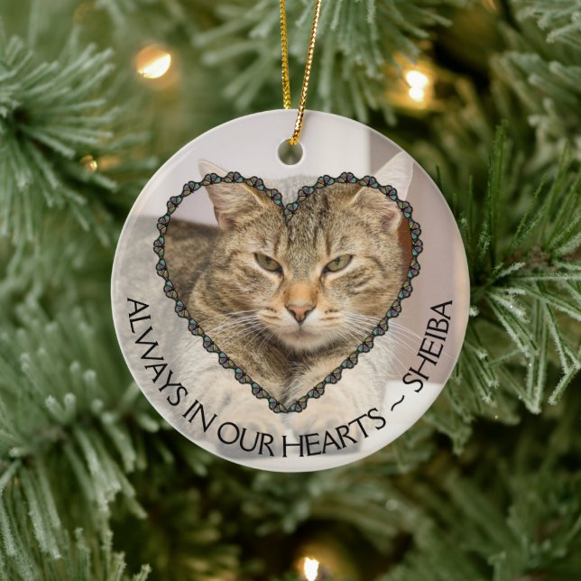 Always in our Hearts Cat Photo Memorial Ceramic Ornament (Tree)