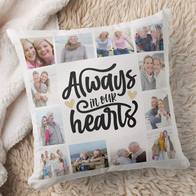 Always in Our Hearts Memorial Photo Collage Throw Pillow (Creator Uploaded)