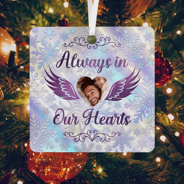 Always in our Hearts - Personalized Memorial Photo Metal Ornament (Creator Uploaded)