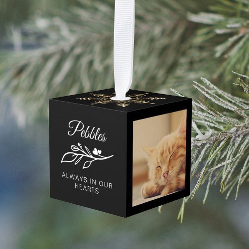 Always In Our Hearts Pet Floral Photo Collage Cube Ornament