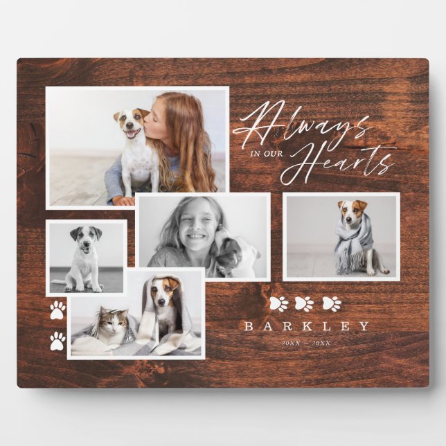 Always In Our Hearts Pet Photo Memorial Woodgrain Plaque (Front)