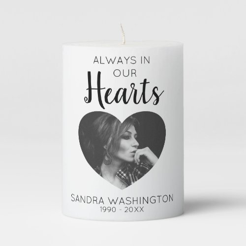 Always In Our Hearts  Photo Memorial Pillar Candle