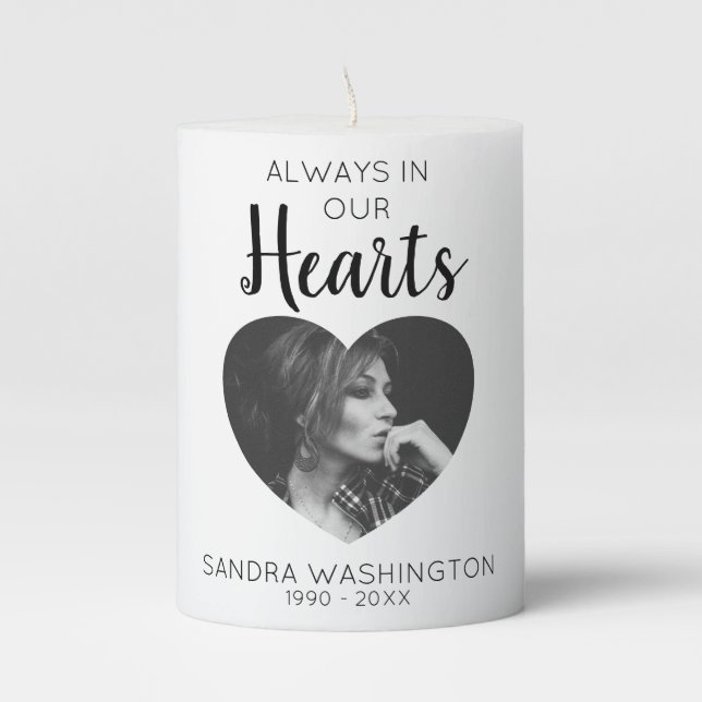 Always In Our Hearts | Photo Memorial Pillar Candle (Front)