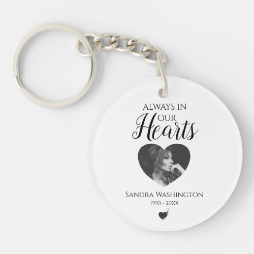 Always In Our Hearts  Photo Memorial Service Keychain