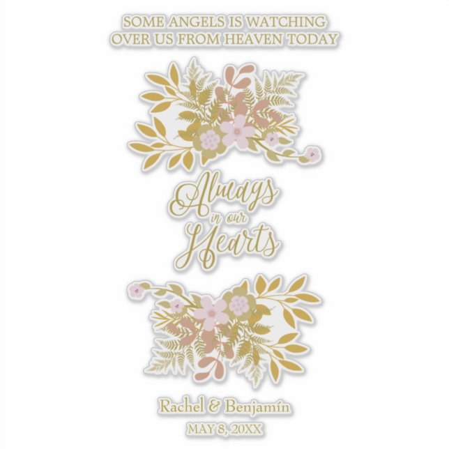Always in Our Hearts Quote Floral Golden Garland Sticker (Front)