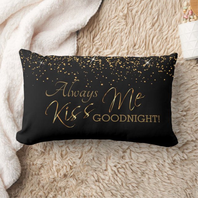 Always Kiss Me Goodnight,  Gold Glitter Lumbar Pillow (Blanket)