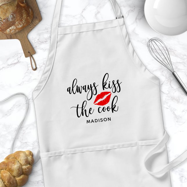 Always Kiss The Cook Personalized Name Adult Apron (Creator Uploaded)