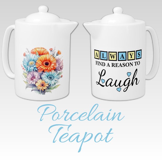 Always laugh gerbera flowers blue yellow teapot (Creator Uploaded)