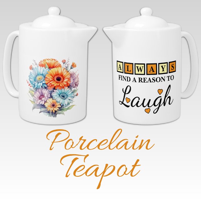 Always laugh gerbera flowers orange yellow teapot (Creator Uploaded)