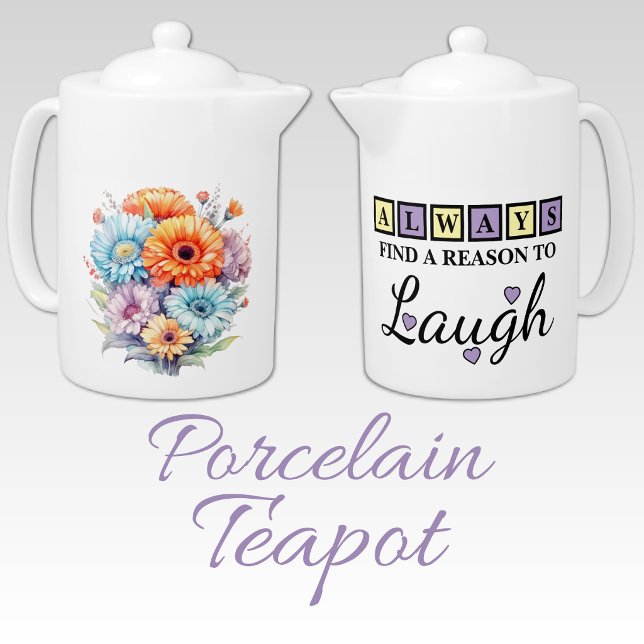 Always laugh gerbera flowers purple yellow teapot (Creator Uploaded)