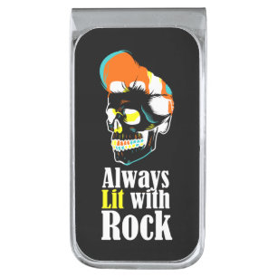 Always lit with rock silver finish money clip