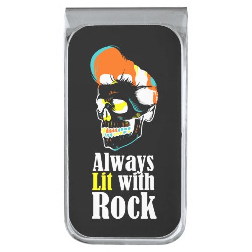 Always lit with rock silver finish money clip