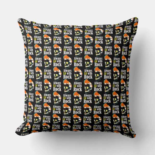 Always lit with rock throw pillow (Front)
