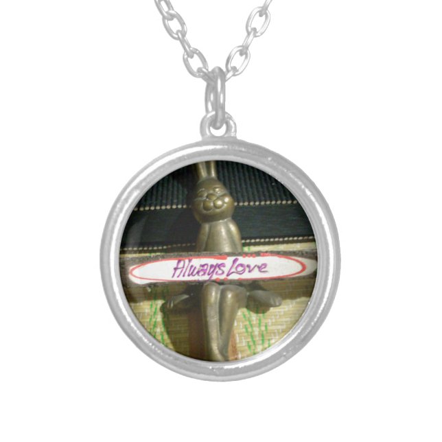 Always Love Inspirational Rabbit Art Print Design Silver Plated Necklace (Front)