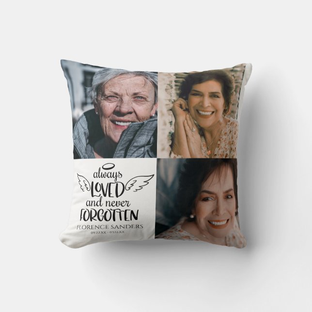 Always Loved Never Forgotten Memorial Photo  Throw Pillow (Front)
