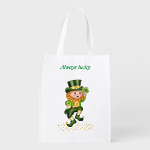 Always Lucky Green Gnome & Gold Confetti Grocery Bag