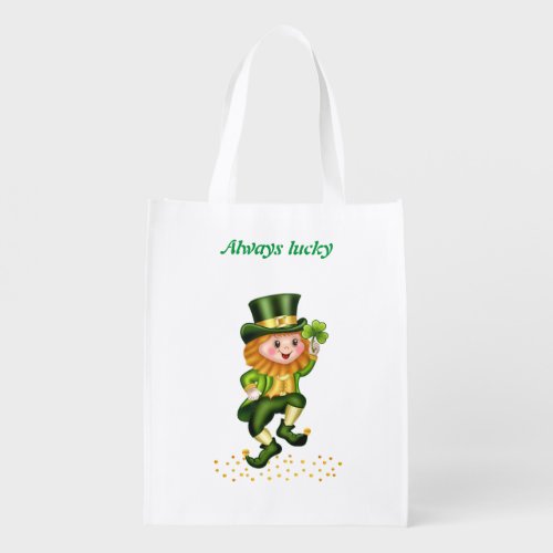 Always Lucky Green Gnome  Gold Confetti Grocery Bag