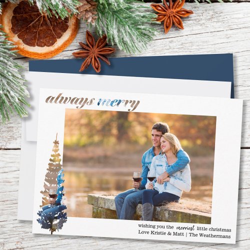 Always Merry Typography and Fir Tree Montage Holiday Card