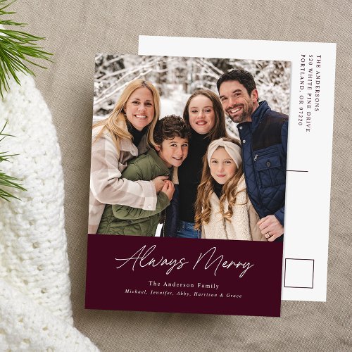 Always Merry Wine Minimalist Photo Holiday Postcard