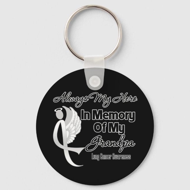Always My Hero In Memory Grandpa - Lung Cancer Keychain (Front)