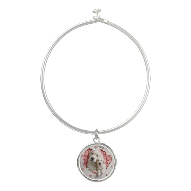 Always my Mother -Dog Mum & Baby   Bangle Bracelet (Front)