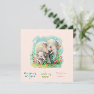 Always my Mother - Elephant Mum & Baby Pink Note Card