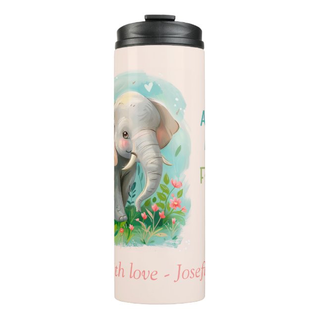 Always my Mother - Elephant Mum & Baby Pink  Thermal Tumbler (Front)