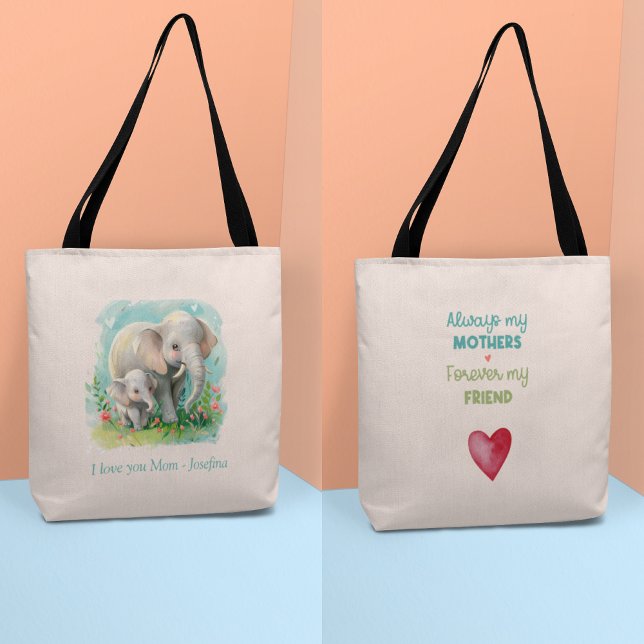 Always my Mother - Elephant Mum & Baby Pink  Tote Bag (Always my Mother - Elephant Mum & Baby Pink Tote Bag)