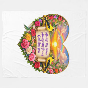 Always my Sister Floral Heart Fleece Blanket
