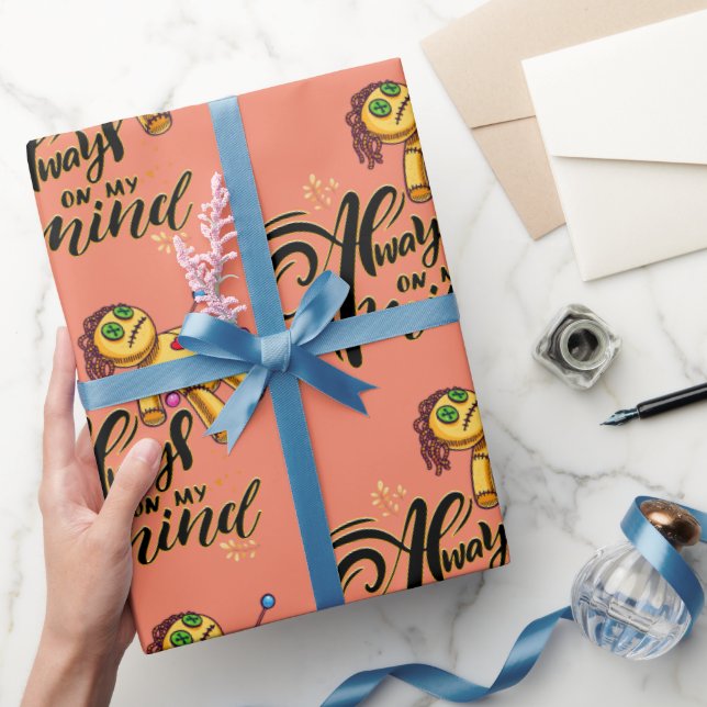 Always on My Mind Funny Halloween Voodoo Doll Wrapping Paper (Gifting)